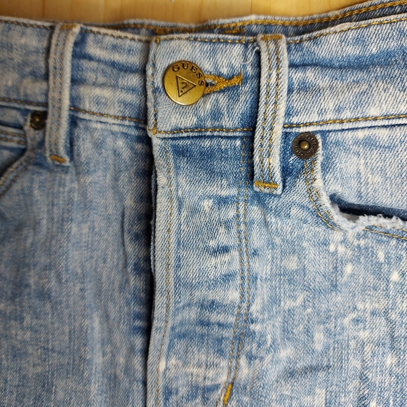 Guess Ripped Distressed Bleach Button Up Booty Shorts - Picture 4 of 12